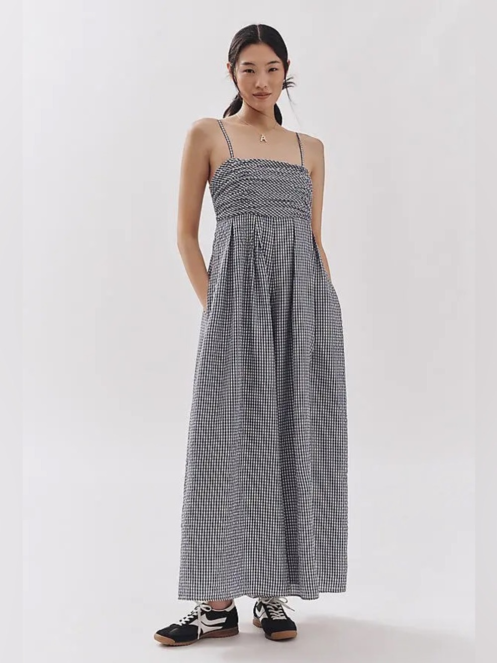 Women’s Anthropologie HUTCH navy and white gingham wide leg jumpsuit- Size small